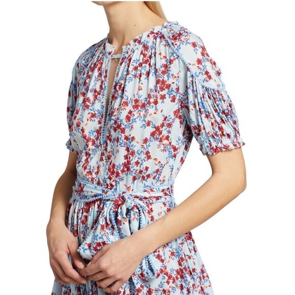 NEW Poupette St Barth Lace-Trimmed Belted Floral Belted Wrap Dress - Picture 3 of 6